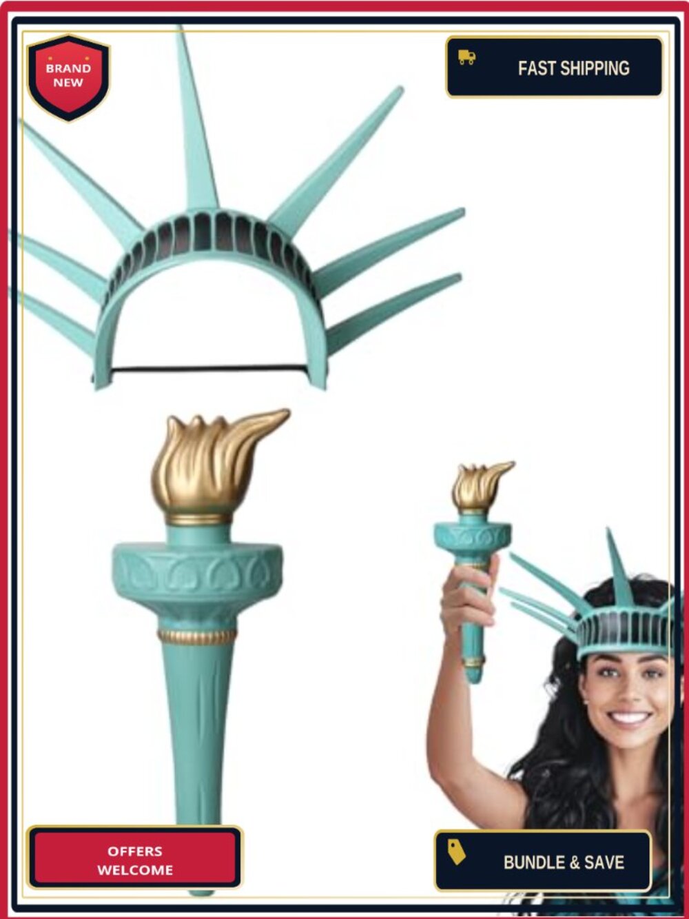 Statue of Liberty Crown and Torch Set | Women's Costume Accessory
